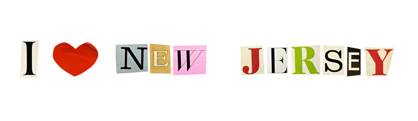 I Love New Jersey formed with magazine letters