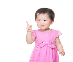 Asia little girl finger pointing out