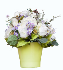 white roses and flower accessories decorated in green jug isolat