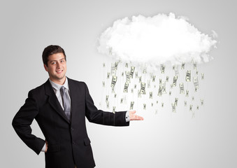 Man with cloud and money rain concept