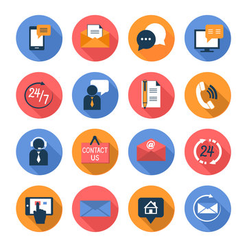 Customer care contacts flat icons set