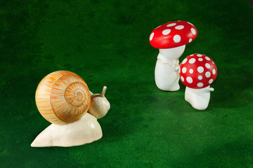cute puppets handmade, green background
