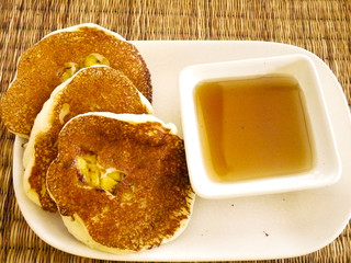 Banana pancake and maple syrup