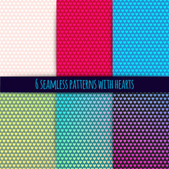 6 vector seamless patterns with hearts (easy tiling). Can be use