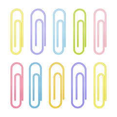 Colorful paperclip icons on a white