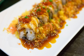 Unagi Roll, made of smoked eel, rice and sweet saurce