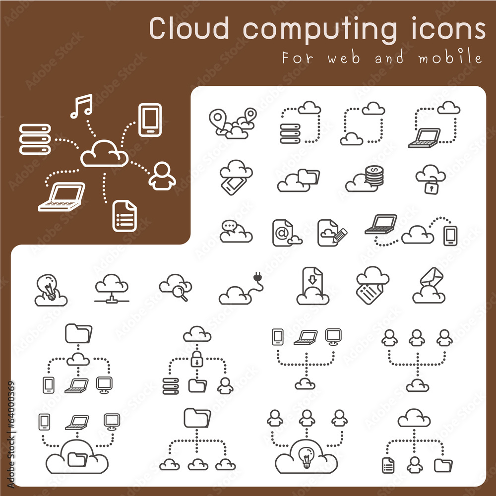 Wall mural set of icons for cloud computing