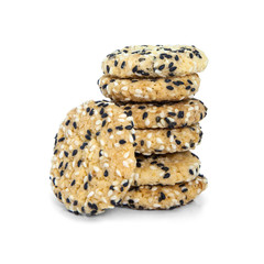 cookies sesame seeds on white background
