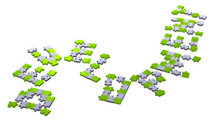 3d development text assembled of puzzles, perspective