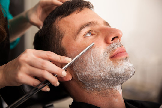 Closeup of a man getting shaved