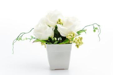 Plastic flower vase isolated white background