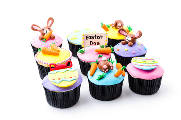 Easter cupcakes isolated white background