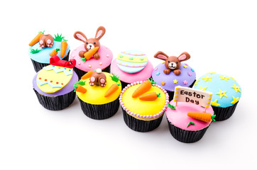 Easter cupcakes isolated white background