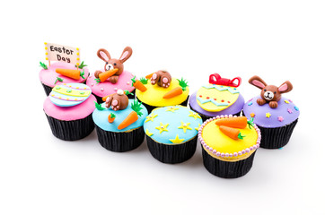 Easter cupcakes isolated white background