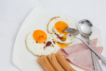 Breakfast on tray in bed