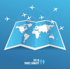 Vectorblue map icon and airplane.