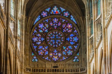 Obraz premium PRAGUE - OCTOBER 02: Stained windows in St. Vitus Cathedral on O