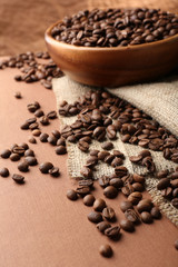 Coffee beans on table close-up