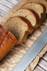 Bread  slices on wooden board, close-up