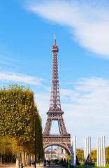 Paris, the Eiffel Tower in sunny autumn day