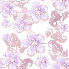 Seamless pastel floral pattern on white dotted