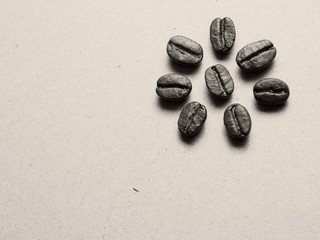 Fototapeta na wymiar Roasted Coffee Beans on paper texture, retro monotone color back