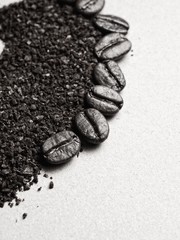 Roasted Coffee Beans on paper texture, retro monotone color back