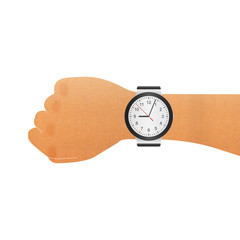 paper cut of wristwatch on hand wrist for checking to time in bu