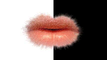 Front view of a close up of a red lips, kiss