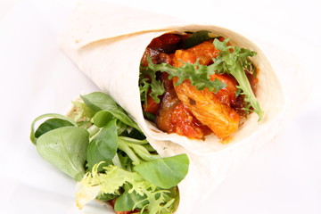 Tortilla wraps with meat and vegetables