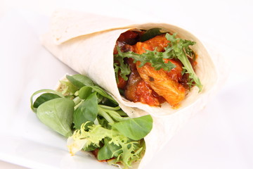 Tortilla wraps with meat and vegetables