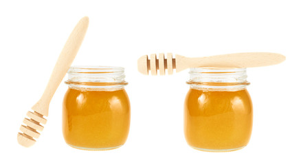 Wooden dipper and honey jar