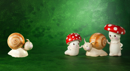 cute puppets handmade, green background