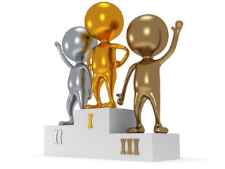 Winners on sports podium isolated on white