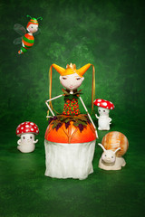 cute puppets handmade, green background