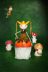 cute puppets handmade, green background