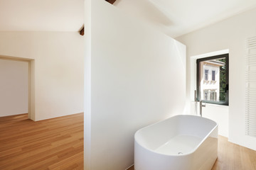 Large room with a view of the bathtub