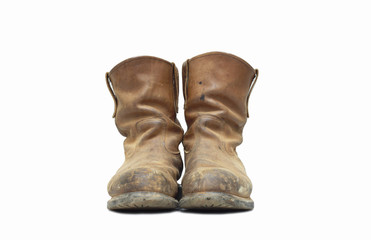 Old boots on isolated background