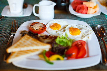 Breakfast with fried eggs