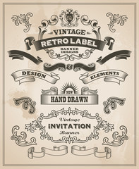 Calligraphic design elements. Vintage banner and ribbon vector
