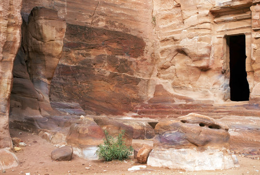 remains of nabatean city Petra in Jordan