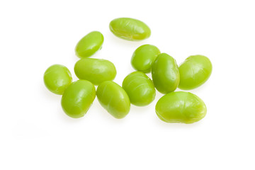 boiled green soy bean isolated on white background