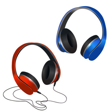 Red and blue headphones