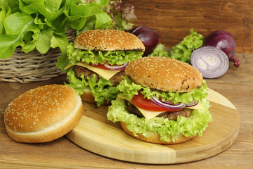 burger with vegetables and beef