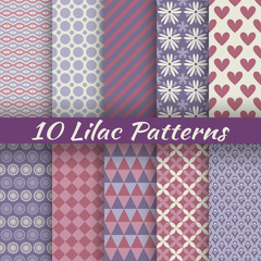 Lilac different vector seamless patterns (square swatches)