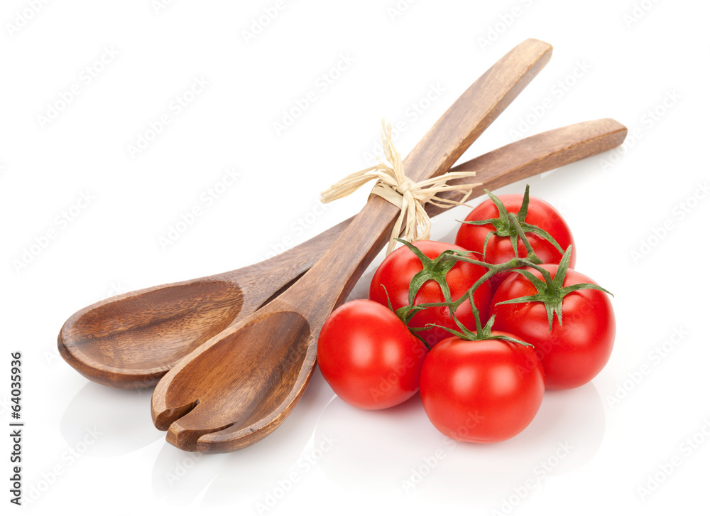 Wall mural ripe tomatoes and kitchen utensils