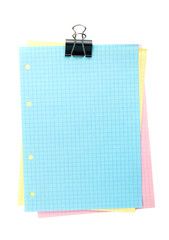 Colorful lined office paper with clip