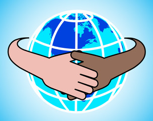 hands round the globe are symbolized by unity