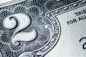 two dollar bill, super close up