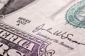 two dollar bill, super close up